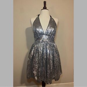Charlotte Russe Silver Sequin Halter Mini Dress
